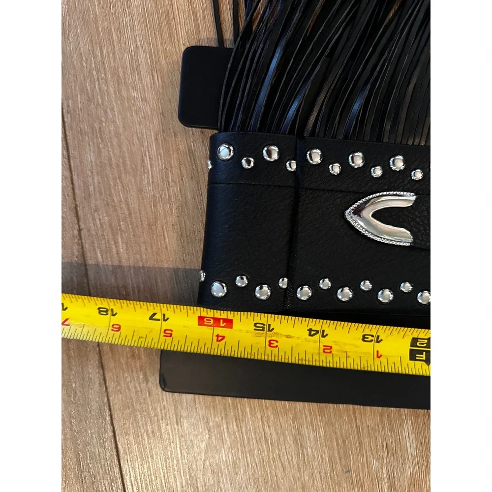 House of Harlow 1960 Fringe Western Belt Black Studded Silver Buckle Size S NEW